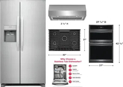 5 Piece Package Includes Refrigerator, Cooktop, Wall Oven, Hood And Dishwasher