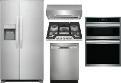 5 Piece Package Includes Refrigerator, Cooktop, Wall Oven, Hood And Dishwasher