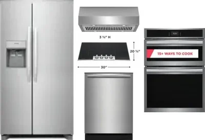 5 Piece Package Includes Refrigerator, Cooktop, Wall Oven, Hood And Dishwasher