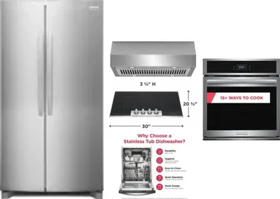 5 Piece Package Includes Refrigerator, Cooktop, Wall Oven, Hood And Dishwasher