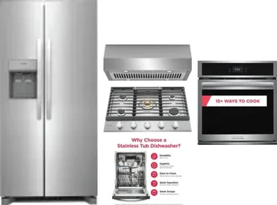 5 Piece Package Includes Refrigerator, Cooktop, Wall Oven, Hood And Dishwasher