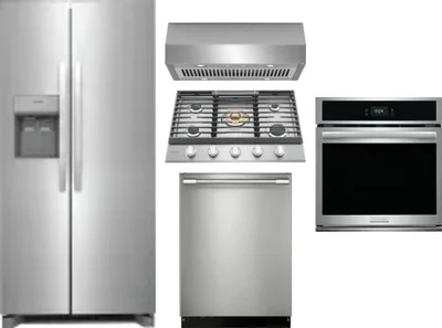 5 Piece Package Includes Refrigerator, Cooktop, Wall Oven, Hood And Dishwasher