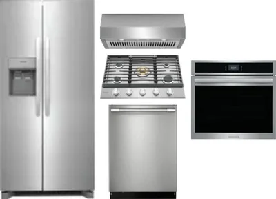 5 Piece Package Includes Refrigerator, Cooktop, Wall Oven, Hood And Dishwasher