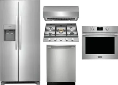 5 Piece Package Includes Refrigerator, Cooktop, Wall Oven, Hood And Dishwasher