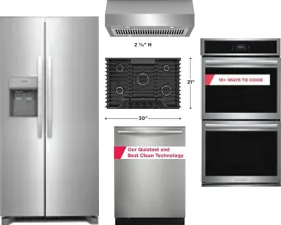 5 Piece Package Includes Refrigerator, Cooktop, Wall Oven, Hood And Dishwasher