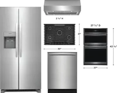 5 Piece Package Includes Refrigerator, Cooktop, Wall Oven, Hood And Dishwasher