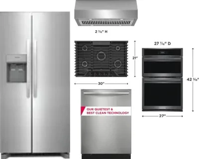 5 Piece Package Includes Refrigerator, Cooktop, Wall Oven, Hood And Dishwasher