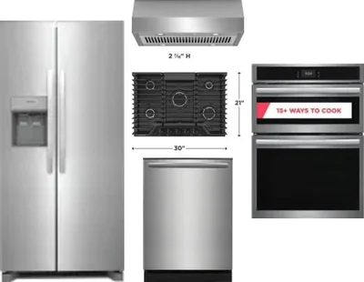 5 Piece Package Includes Refrigerator, Cooktop, Wall Oven, Hood And Dishwasher