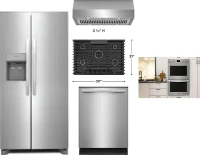 5 Piece Package Includes Refrigerator, Cooktop, Wall Oven, Hood And Dishwasher