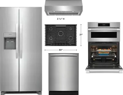 5 Piece Package Includes Refrigerator, Cooktop, Wall Oven, Hood And Dishwasher