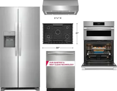 5 Piece Package Includes Refrigerator, Cooktop, Wall Oven, Hood And Dishwasher