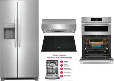 5 Piece Package Includes Refrigerator, Cooktop, Wall Oven, Hood And Dishwasher