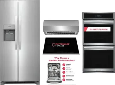 5 Piece Package Includes Refrigerator, Cooktop, Wall Oven, Hood And Dishwasher