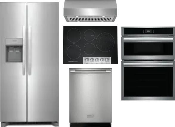 5 Piece Package Includes Refrigerator, Cooktop, Wall Oven, Hood And Dishwasher
