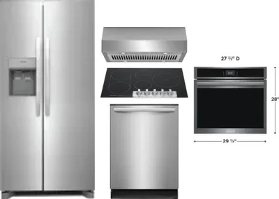 5 Piece Package Includes Refrigerator, Cooktop, Wall Oven, Hood And Dishwasher