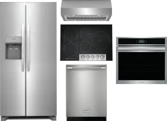 5 Piece Package Includes Refrigerator, Cooktop, Wall Oven, Hood And Dishwasher