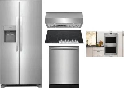 5 Piece Package Includes Refrigerator, Cooktop, Wall Oven, Hood And Dishwasher