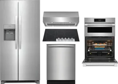 5 Piece Package Includes Refrigerator, Cooktop, Wall Oven, Hood And Dishwasher