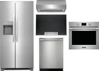 5 Piece Package Includes Refrigerator, Cooktop, Wall Oven, Hood And Dishwasher