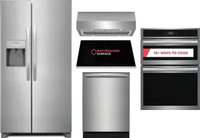 5 Piece Package Includes Refrigerator, Cooktop, Wall Oven, Hood And Dishwasher