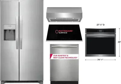 5 Piece Package Includes Refrigerator, Cooktop, Wall Oven, Hood And Dishwasher