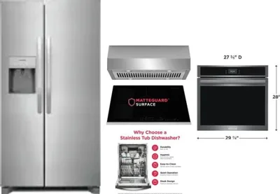 5 Piece Package Includes Refrigerator, Cooktop, Wall Oven, Hood And Dishwasher