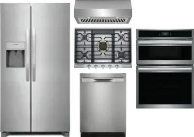 5 Piece Package Includes Refrigerator, Cooktop, Wall Oven, Hood And Dishwasher