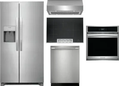 5 Piece Package Includes Refrigerator, Cooktop, Wall Oven, Hood And Dishwasher