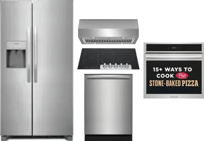 5 Piece Package Includes Refrigerator, Cooktop, Wall Oven, Hood And Dishwasher