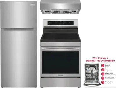 4 Piece Package Includes Refrigerator, Range, Hood And Dishwasher