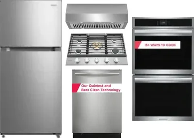 5 Piece Package Includes Refrigerator, Cooktop, Wall Oven, Hood And Dishwasher