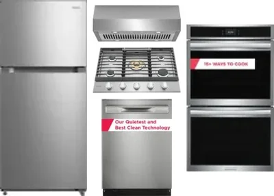 5 Piece Package Includes Refrigerator, Cooktop, Wall Oven, Hood And Dishwasher