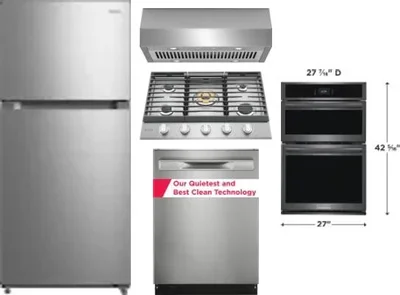 5 Piece Package Includes Refrigerator, Cooktop, Wall Oven, Hood And Dishwasher