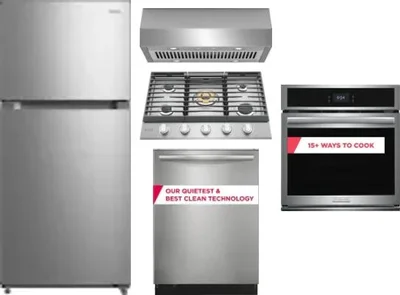 5 Piece Package Includes Refrigerator, Cooktop, Wall Oven, Hood And Dishwasher
