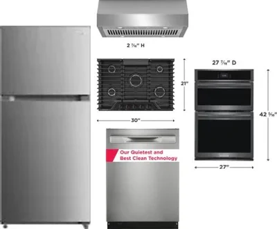 5 Piece Package Includes Refrigerator, Cooktop, Wall Oven, Hood And Dishwasher