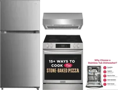 4 Piece Package Includes Refrigerator, Range, Hood And Dishwasher