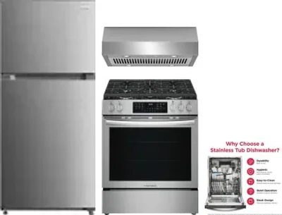 4 Piece Package Includes Refrigerator, Range, Hood And Dishwasher