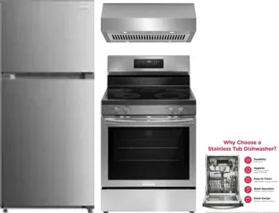 4 Piece Package Includes Refrigerator, Range, Hood And Dishwasher