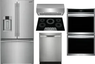 5 Piece Package Includes Refrigerator, Cooktop, Wall Oven, Hood And Dishwasher