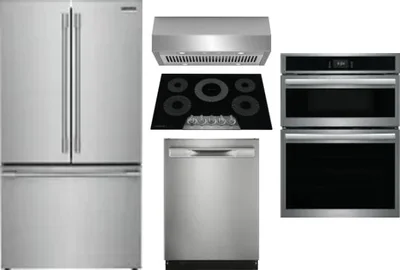5 Piece Package Includes Refrigerator, Cooktop, Wall Oven, Hood And Dishwasher