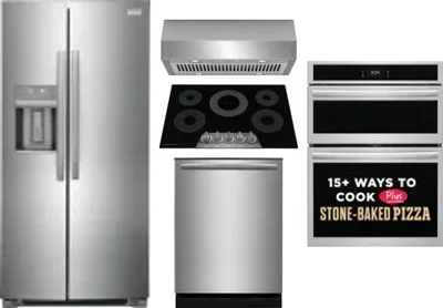 5 Piece Package Includes Refrigerator, Cooktop, Wall Oven, Hood And Dishwasher