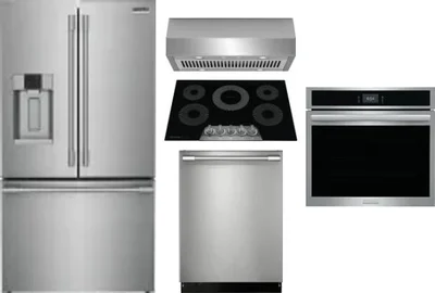 5 Piece Package Includes Refrigerator, Cooktop, Wall Oven, Hood And Dishwasher