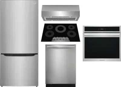 5 Piece Package Includes Refrigerator, Cooktop, Wall Oven, Hood And Dishwasher