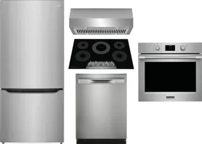 5 Piece Package Includes Refrigerator, Cooktop, Wall Oven, Hood And Dishwasher