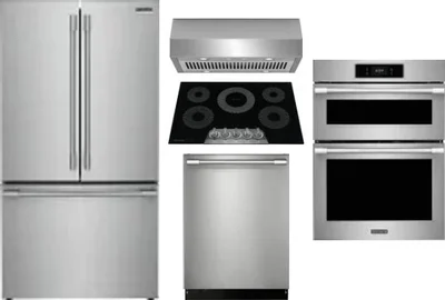 5 Piece Package Includes Refrigerator, Cooktop, Wall Oven, Hood And Dishwasher