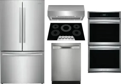 5 Piece Package Includes Refrigerator, Cooktop, Wall Oven, Hood And Dishwasher