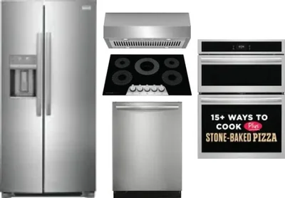 5 Piece Package Includes Refrigerator, Cooktop, Wall Oven, Hood And Dishwasher