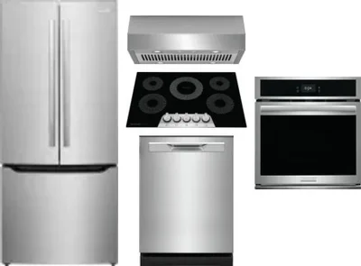 5 Piece Package Includes Refrigerator, Cooktop, Wall Oven, Hood And Dishwasher