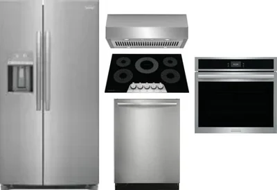 5 Piece Package Includes Refrigerator, Cooktop, Wall Oven, Hood And Dishwasher