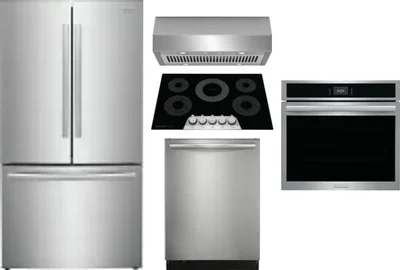 5 Piece Package Includes Refrigerator, Cooktop, Wall Oven, Hood And Dishwasher